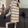 thumbnail image 2 of Pijama a rayas para mujer, con cuello redondo camisón de estilo coreano, ropa de dormir de manga corta para el hogar, verano, 2023, 2 of 4