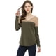 thumbnail image 3 of Camiseta De Manga Larga Con Cuello En V Y Henley Dividida Para Mujer Caqui L, 3 of 6
