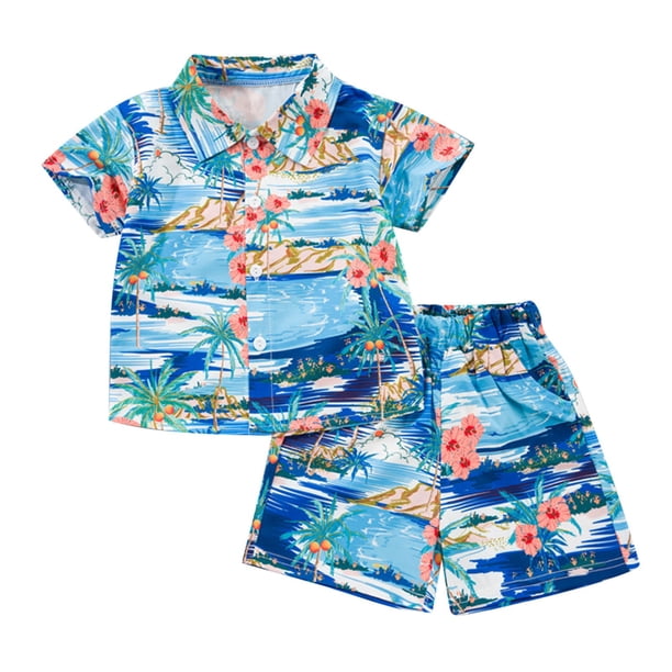 Odeerbi 1-8 Años Conjunto de Verano Para Niños de Hawaianos Camiseta de Manga Corta de Algodón Con Estampado Tropical Conjunto de Dos Piezas de Gráficos