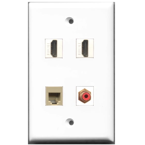 Ultra Spec Cables 2 Port HDMI 1 Port RCA Red 1 Port Phone RJ11 RJ12 Beige Wall Plate