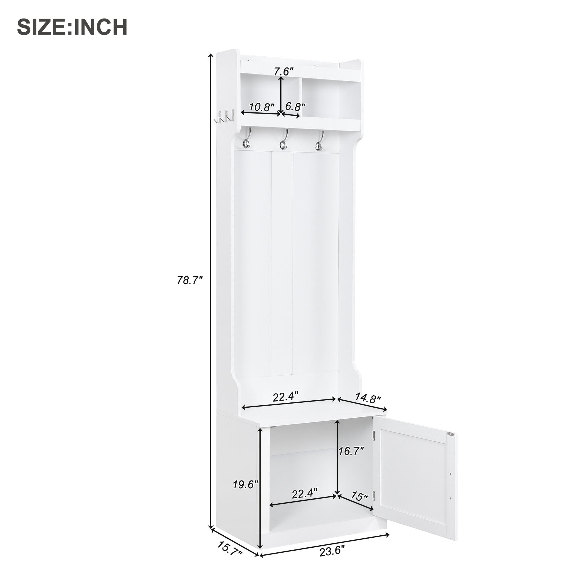 Aukfa Hall Tree with Storage Bench & Coat Rack for Small Spaces, White