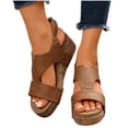 thumbnail image 5 of Fesfesfes Women Sandals Comfortable Peep-toe Pump Women's Sandals Casual Slip-on Sandals Imitation Cork Wedges Sandals 9.5(43), 5 of 6