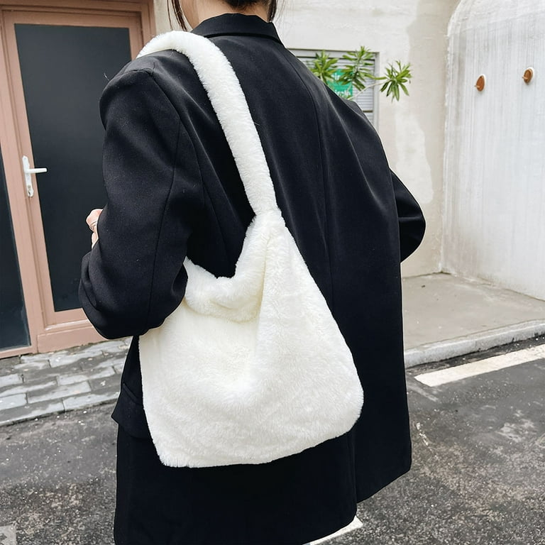 Yucurem Plush Underarm Bag Y2K Furry Purse Fluffy Tote Bag Autumn
