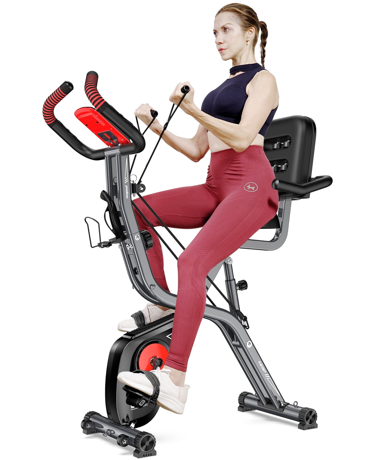 Pooboo Magnetic Exercise Bike for Seniors with Arm Exerciser, Quiet Foldable Cycle for Home