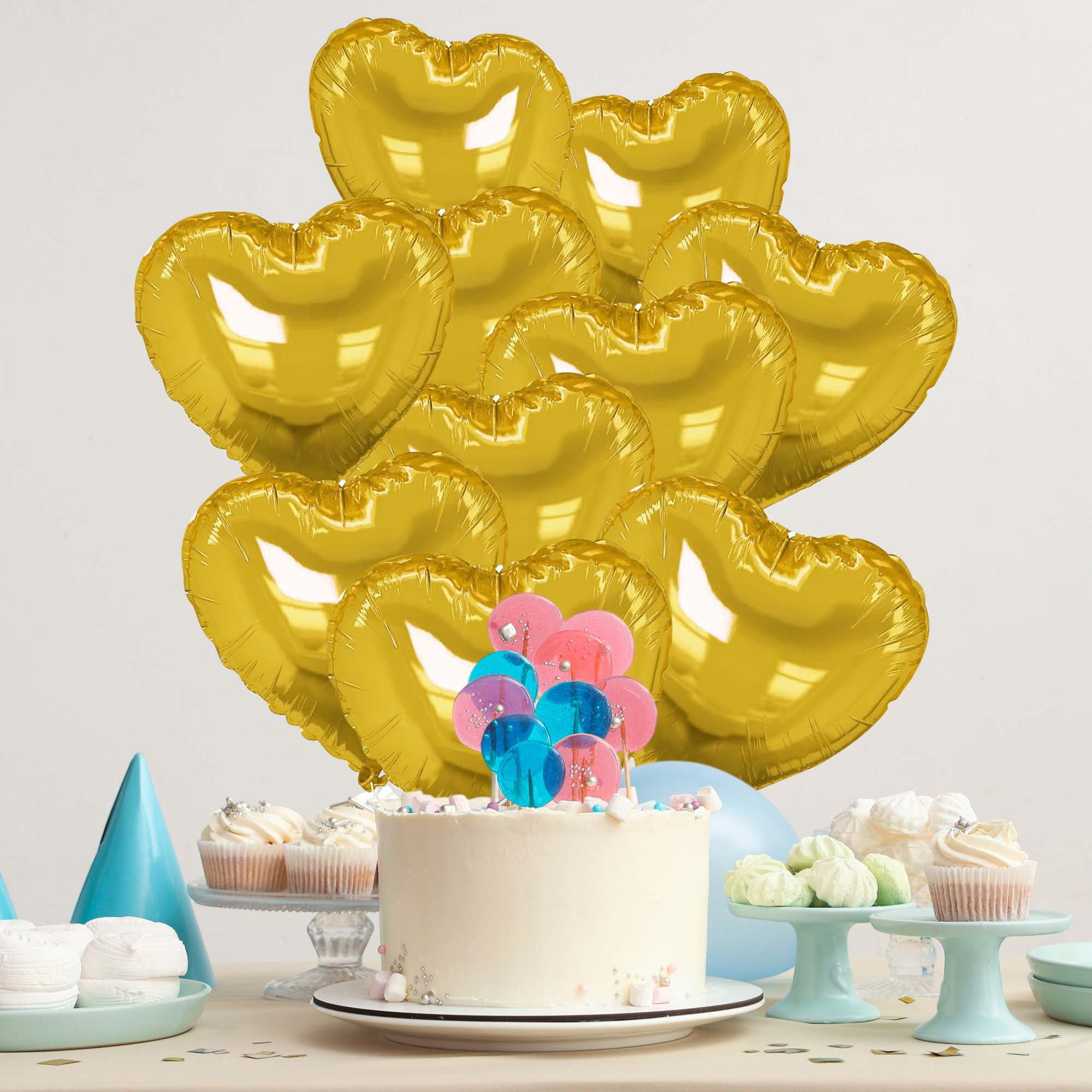 Unique Bargains 10Pcs Helium Balloons with Ribbon Heart Pattern Gold Tone