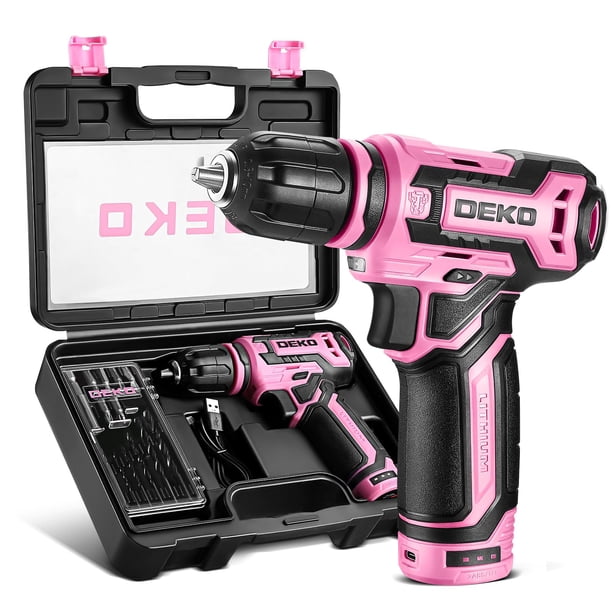 Taladro inalámbrico DEKOPRO, juego de taladros eléctricos de 12 V, 800 RPM, para mujer