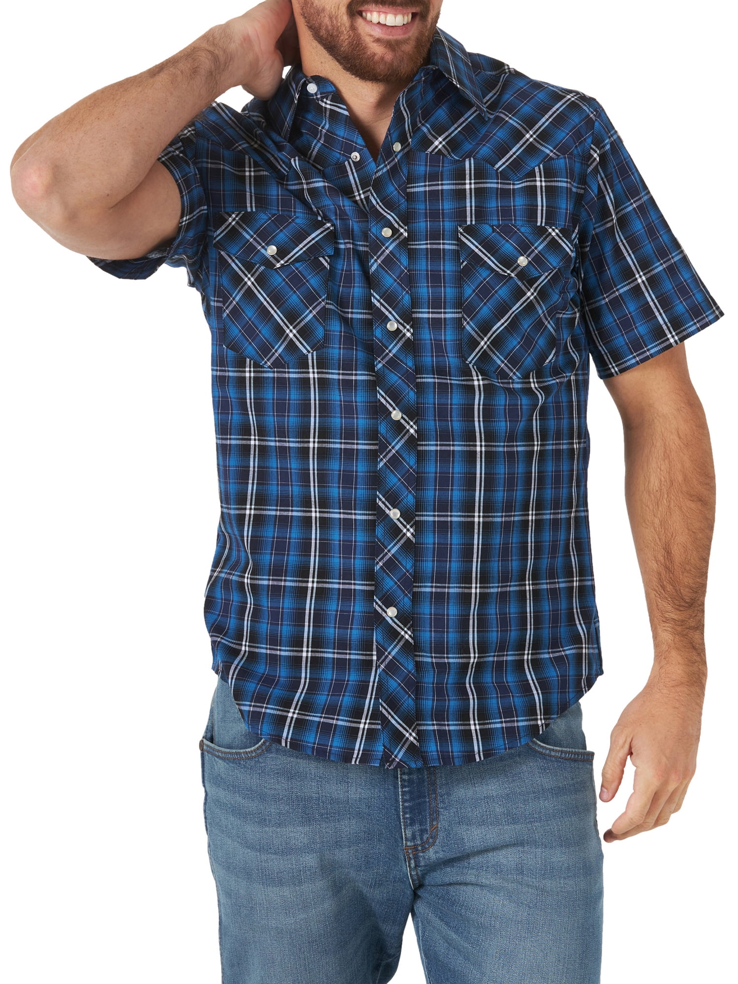Wrangler Men's Western Short Sleeve Plaid Shirt - Walmart.com