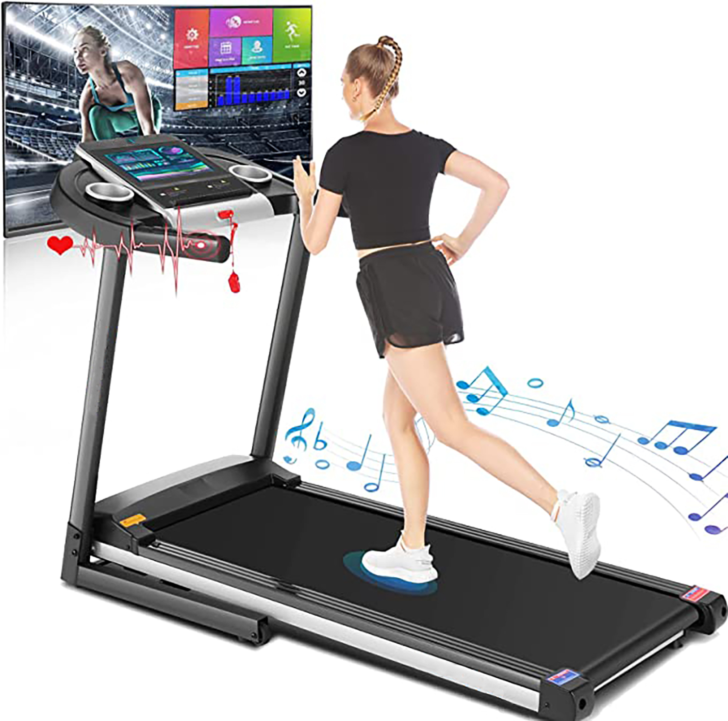 3.25HP Portable Home Treadmill, Folding Treadmill with 10" HD Screen