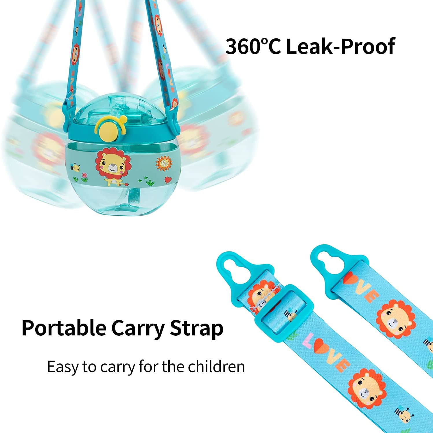 KECTTIO 550ML Kids Water Bottles With Straw Portable Leak-proof Seal School  Water Cups Girl Drinking Kettles With Shoulder Strap