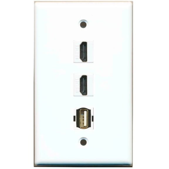 Ultra Spec Cables FLAT 2 HDMI 1.4 1 USB Port Wall Plate Coupler Jack Hide Cables-Wires-Cords