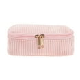 thumbnail image 1 of Bolsas de maquillaje de rayas cuadradas multifuncionales únicas de 1 Pc para viajar en terciopelo rosa, 1 of 5