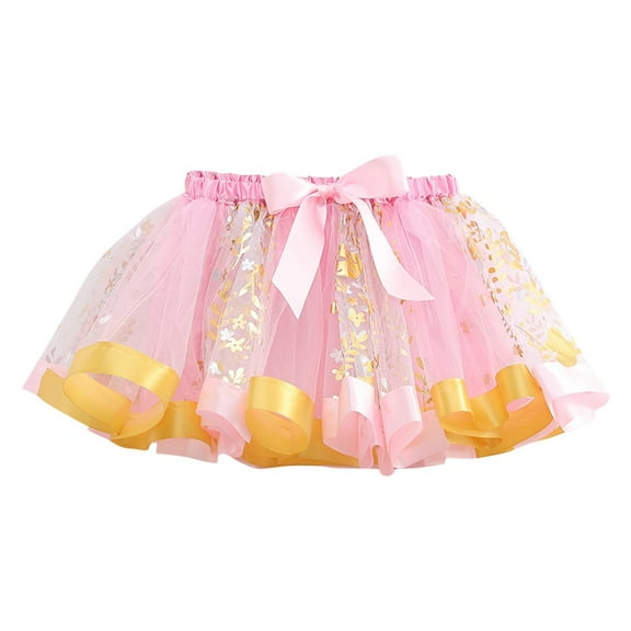 Efsteb Kids Toddler Girls Soft Tutu Skirt Layered Cute Color Block Tutu Skirts Birthday Princess Dance Dress Skirt (Pink,5 Years)