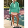 thumbnail image 4 of Veste Matelassée à Col Rond pour Femmes, Manches Longues, Coupe Ample, Demi-Glissière, à Capuche, avec Cordon de Serrage, Vert, G, 4 of 7