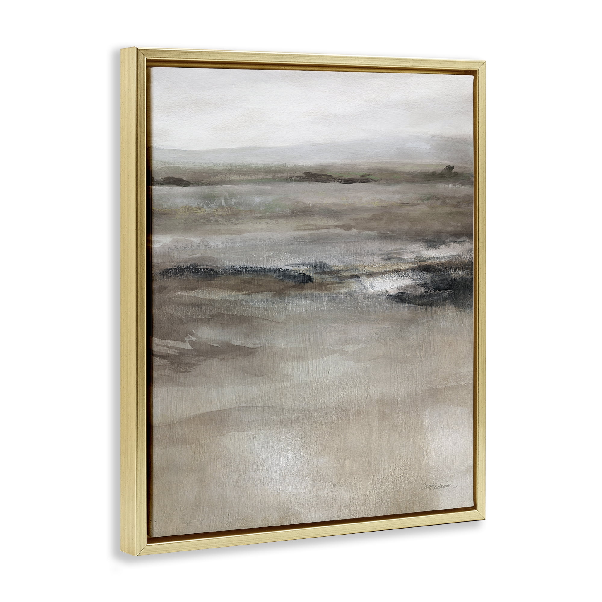 Stupell Industries Brown Desert Abstraction Abstract Painting Gold Floater Framed Canvas Art Print Wall Art, 17 x 21