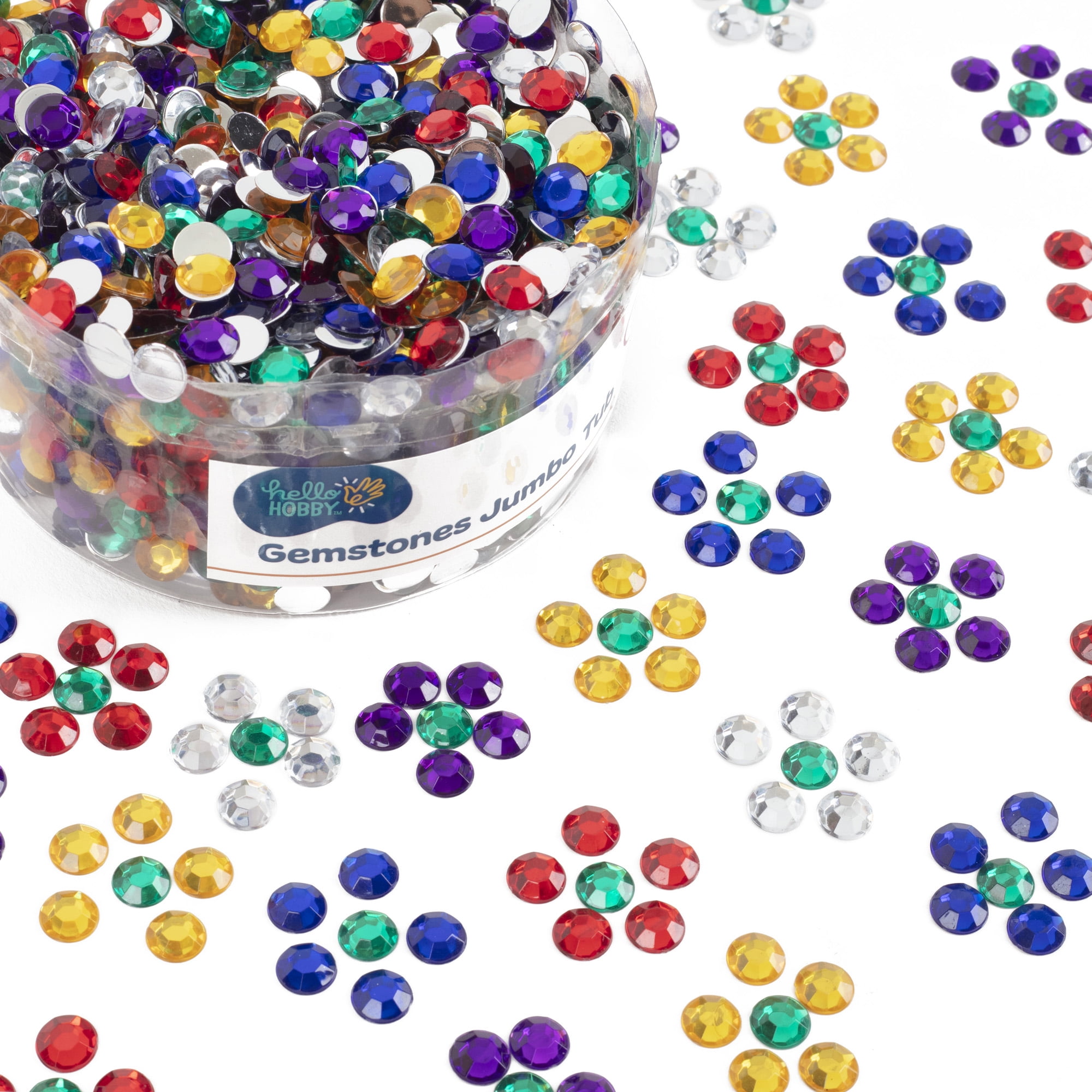 Hello Hobby Rainbow Plastic Flatback Jewels, Assorted Colors, 12 oz Tub