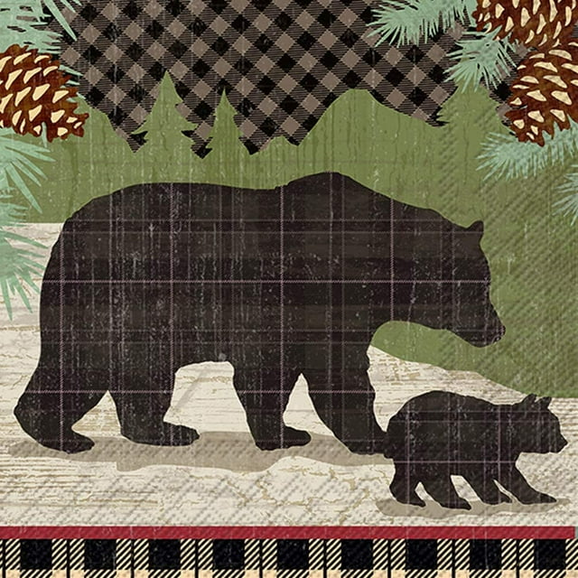 Boston International IHR Cocktail Beverage Paper Napkins, 20-Count, 5 x 5-Inches, Black Bears
