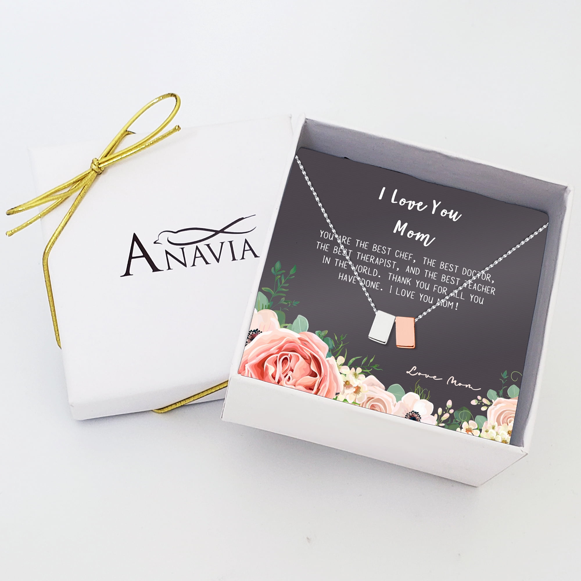 Mother Daughter Necklace - Two Rose Gold Infinity Cube Necklaces, Mothers Day Jewelry Birthday Gift with Gift Box and Box [Silver Rose Gold Cube, No-Personalized Card]