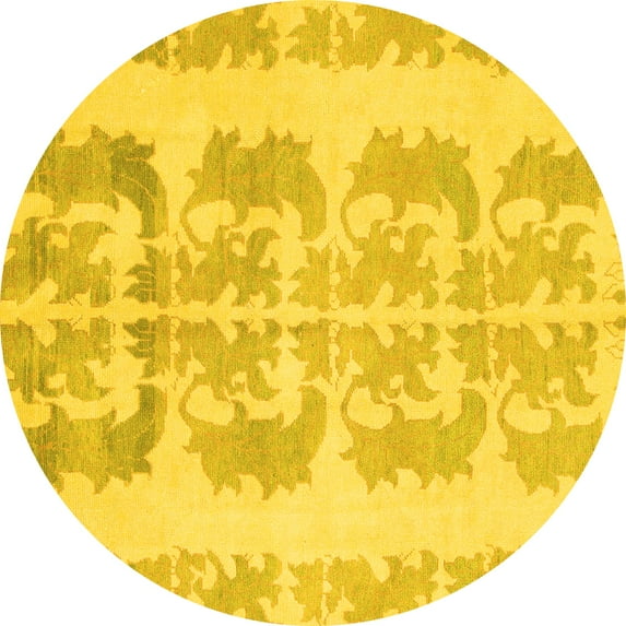 Ahgly Company Indoor Round Abstract Yellow Modern Area Rugs, 3' Round
