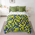 thumbnail image 2 of Homewish Minimalist Geometric Checkered 7pcs Bedding Comforter Set,Pixel Pattern Queen Bedding Sets,Yellow Deepblue Queen Sheet Sets For Children,Microfiber Bedroom Decor Reversible, 2 of 8