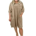 thumbnail image 3 of Sentmoon Robe Maxi Grande Taille à Manches Courtes à Col Rond Robe Soleil Grande Taille 2026 Été Couleur Unie Coupe Régulière Extensible Formelle Robes Formelles pour Femmes Invitée de Mariage Kaki G, 3 of 7