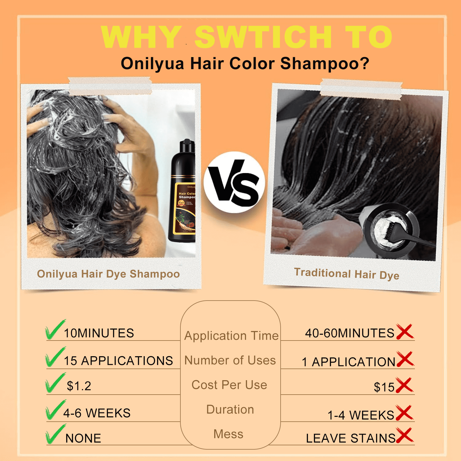 Hair Dye Shampoo Dark Brown, , Natural 3 in 1 Hair Color Shampoo Lasts 4 Weeks, Easy Application Shampoo Para Canas for Women Men 16.9 Fl Oz