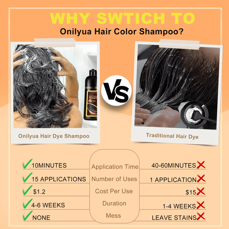 Hair Dye Shampoo 3 in 1, Long-Lasting Hair Color Shampoo with