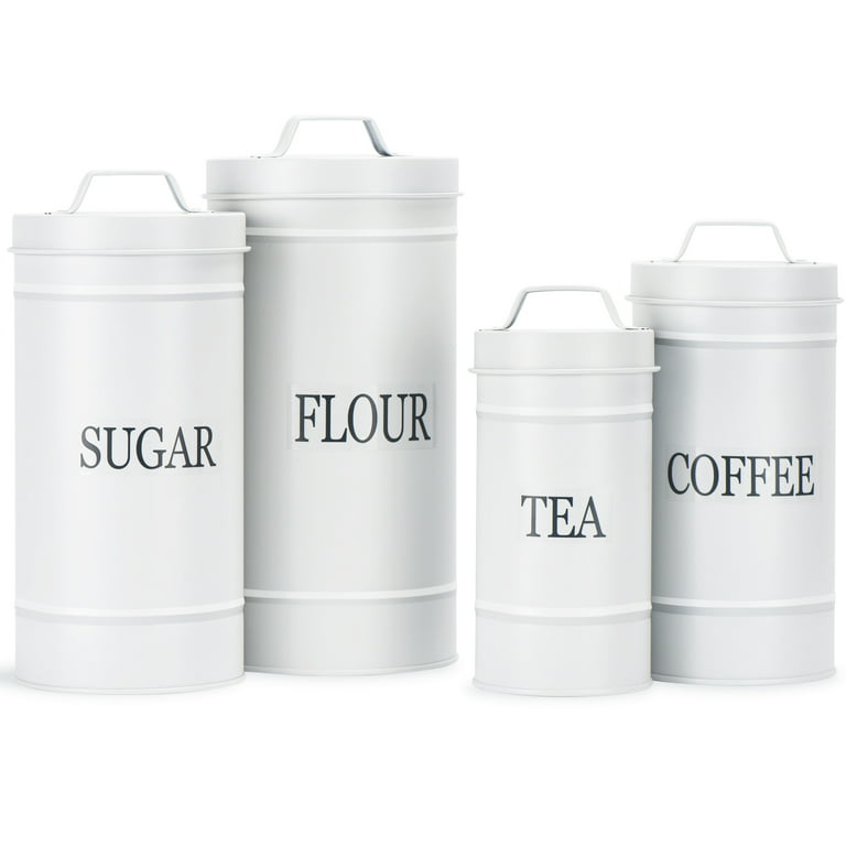 4 Pack White Canister Sets for Kitchen Counter, Flour and Sugar Containers