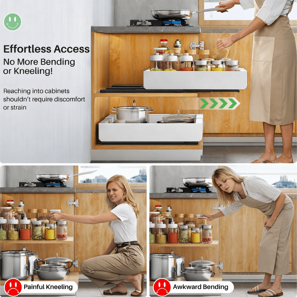 Behome 2 Pack Pull out Cabinet Organizer, Expandable (11.6"-20.5") Slide out Drawers Upgrade 3 Slide Rails, Roll out Shelf Storage for Kitchen Cabinet Organizer with Adhesive Nano Film, White