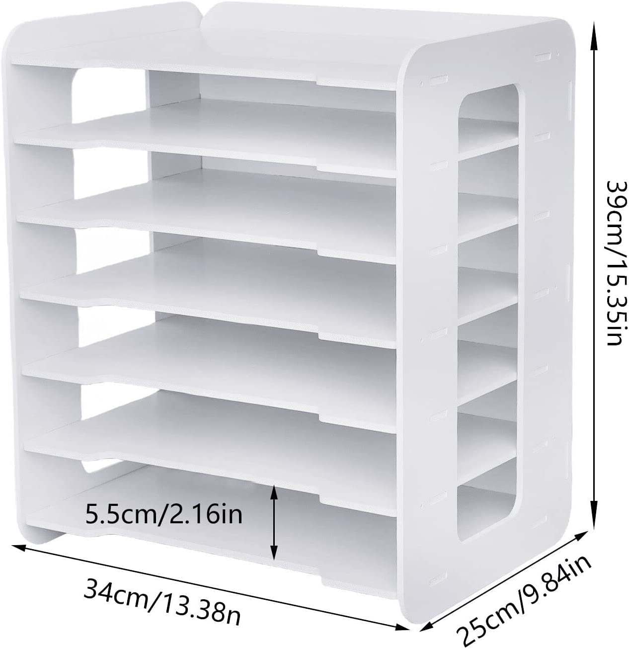 7 Tier Literature Organizer Rack Horizontal Organizer for Home White File Holder Office Desk Mail Letter Tray & Paper Sorter Document Notebooks Storage Rack