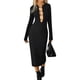 thumbnail image 1 of Vestido Midi de Punto Acanalado de Larga, Estilo Suéter Ajustado con Aberturas, Ideal para Ocasiones Formales, Bodas, Invitadas y Otoño Negro L, 1 of 9