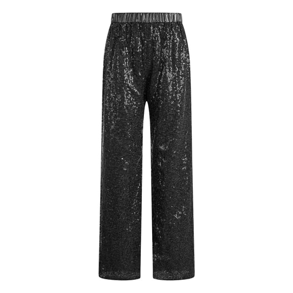 Lejafay Kids Girls Sparkly Sequins Dance Pants Elastic Waist Bottoms Trousers Hip Hop Jazz Disco Dancewear Black 6