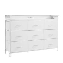 9 Drawer Dresser Tall Fabric Dresser with LED & Outlet, White - Bedroom Storage Organizer, Clothes Dresser for Closet, Living Room