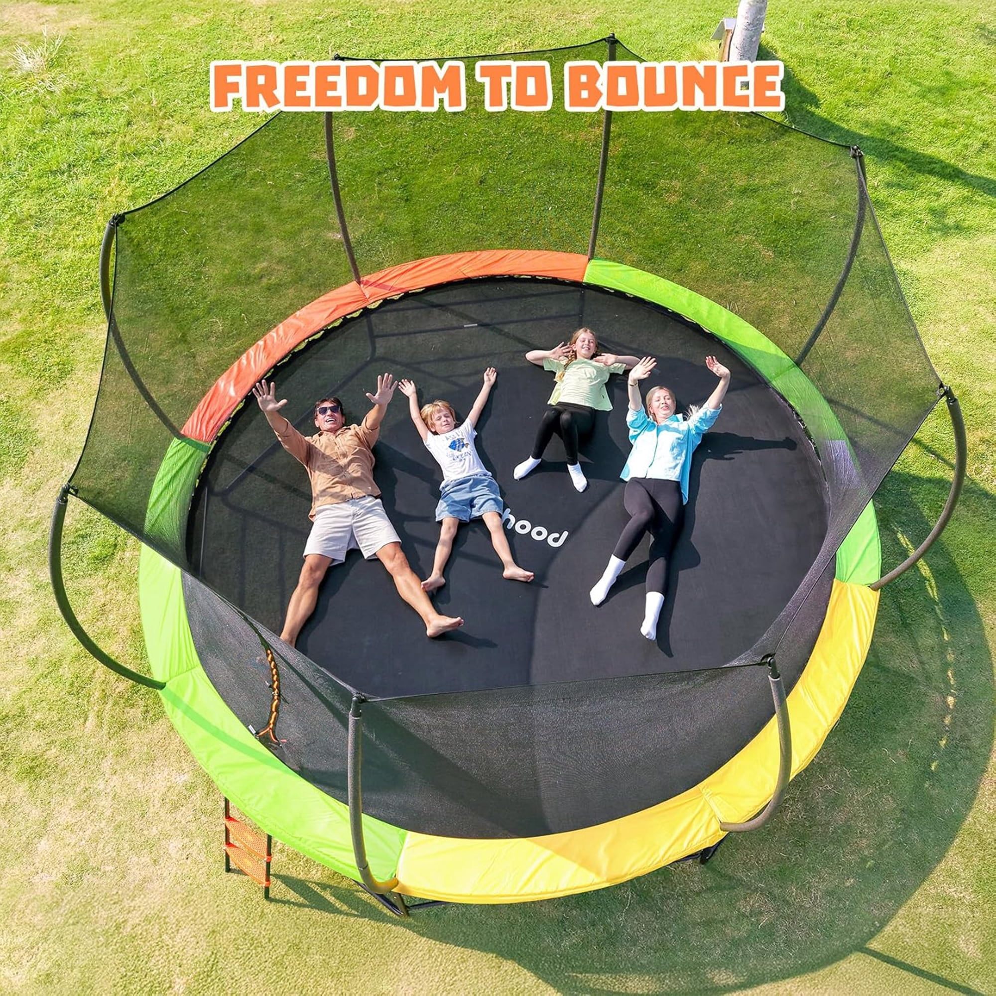 Toremore 14FT Trampoline Outdoor , Recreational Trampolines with Enclosure Net and Ladder, with Additional 8 Stabilizer Bars and Anti-Rust Coated Galvanized Frame