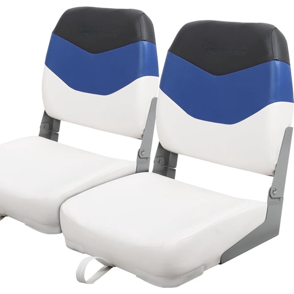 Seamander Fishing Boat Seats, White/Blue/Dark Grey, Folding Seats, 2 Count