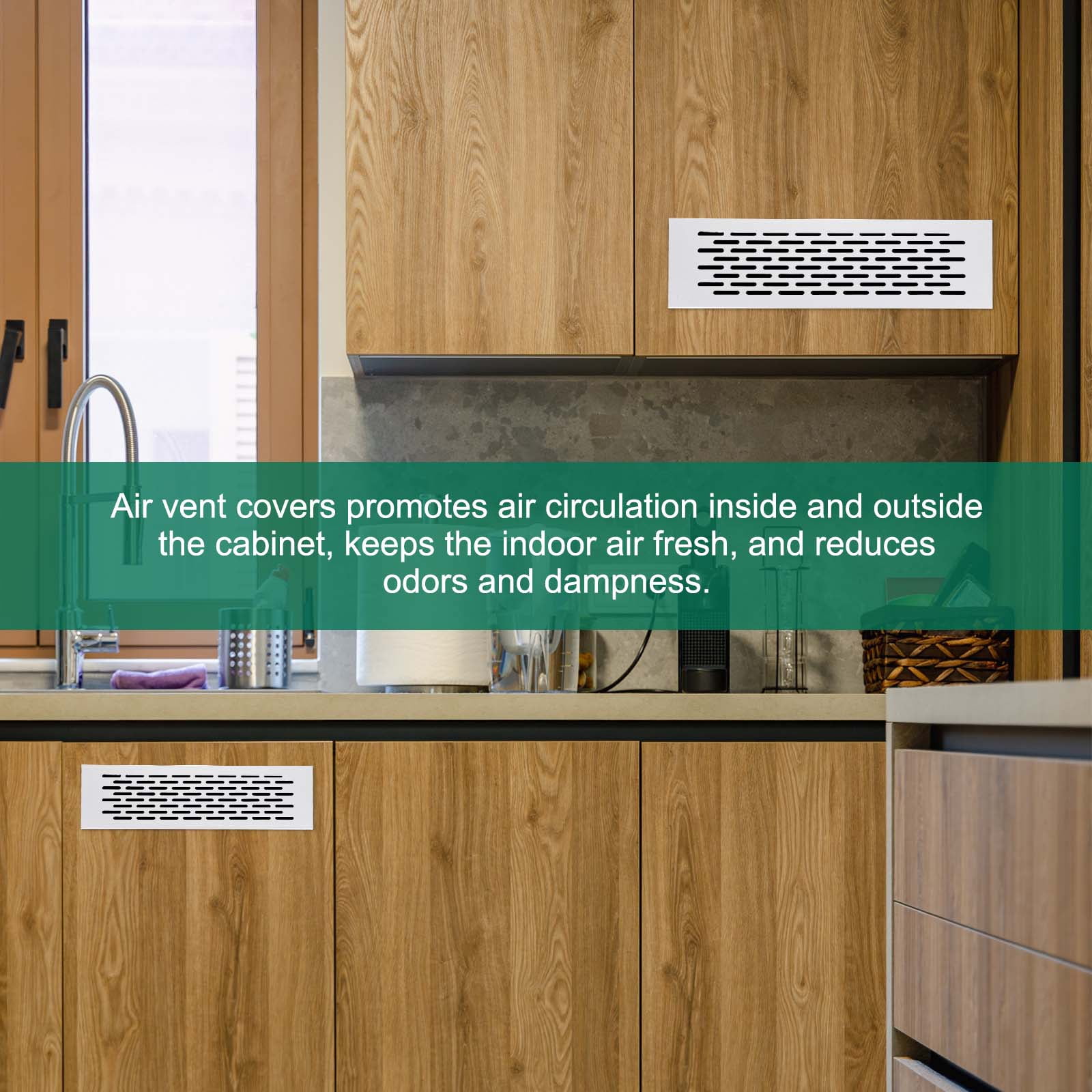 Uxcell 2Set Air Vent Cover, 20 x 3 Inch Heavy Duty Aluminum Grille Ventilation Cover with 8 Mounting Screws for Cabinet Wardrobe Kitchen Shoe Cabinet, Silver