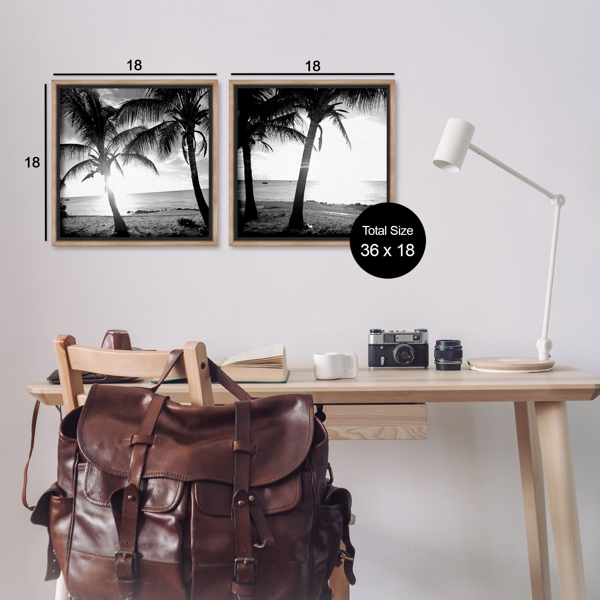 Stupell Industries Tropical Palm Sunset Landscape & Nature Photography Brown Floater Framed Canvas Art Print Wall Art, 18 x 18, Set of 2