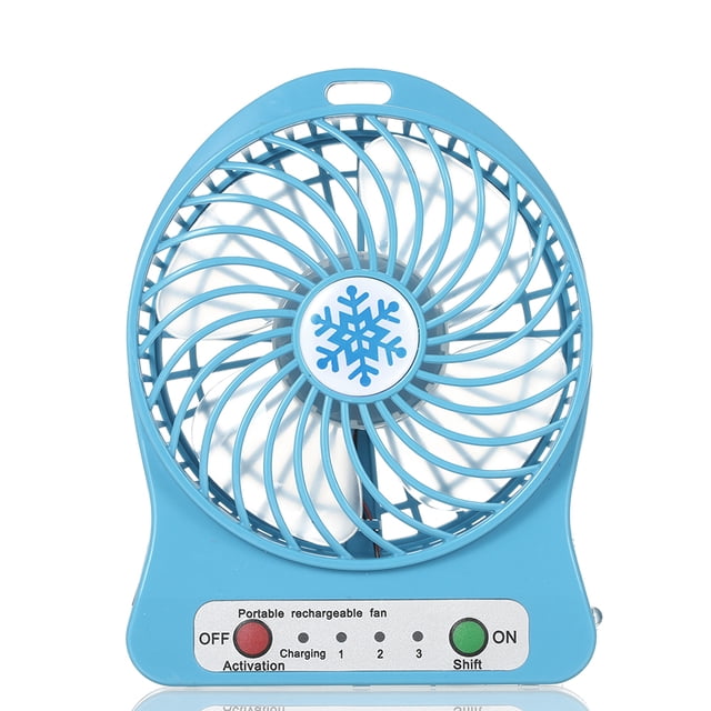 Portable Rechargeable LED Light Fan Mini Desk USB Charging Air Cooler 3 Mode Speed Regulation LED Lighting Function Cooling (Blue)