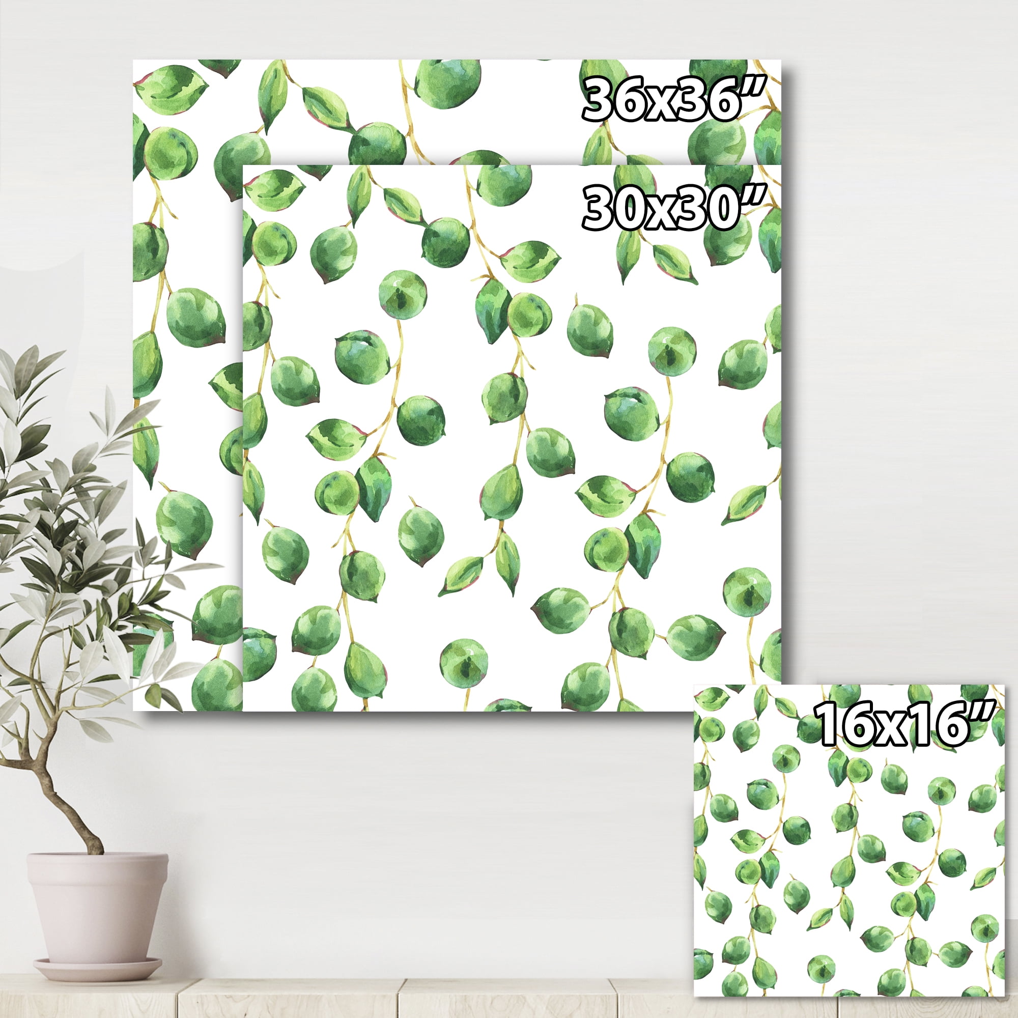 Designart ' Tropical Green Leaves Patern On White ' Tropical Canvas Wall Art Print