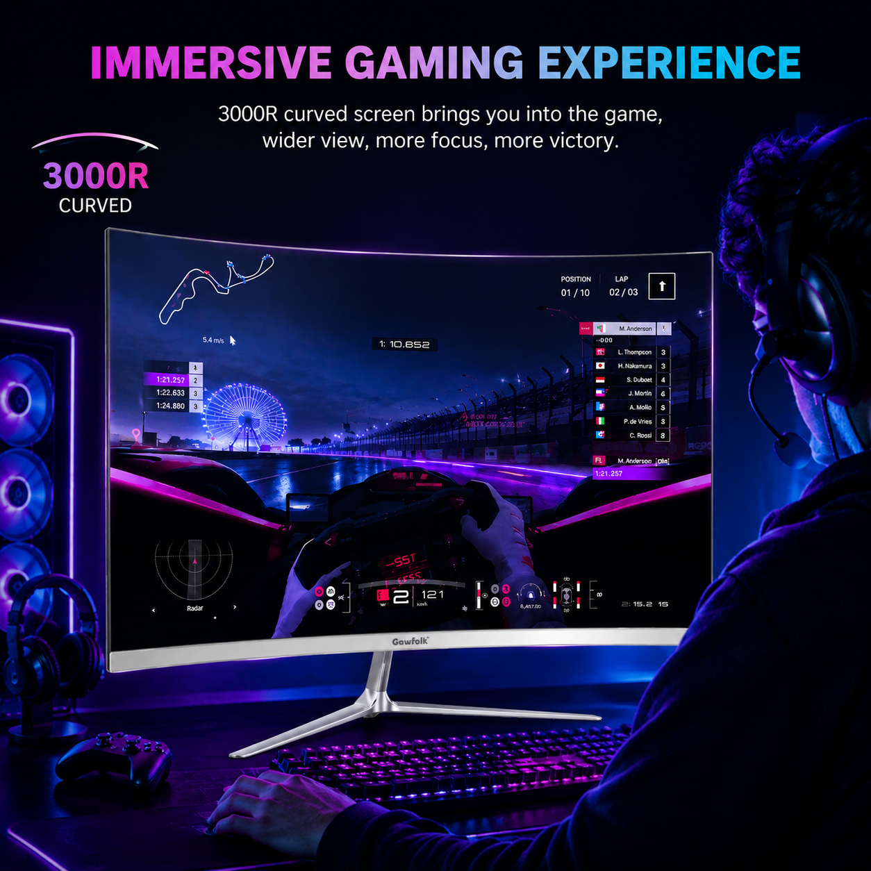 Gawfolk 24.5" Curved Gaming Monitor 1080P 120Hz photo 5
