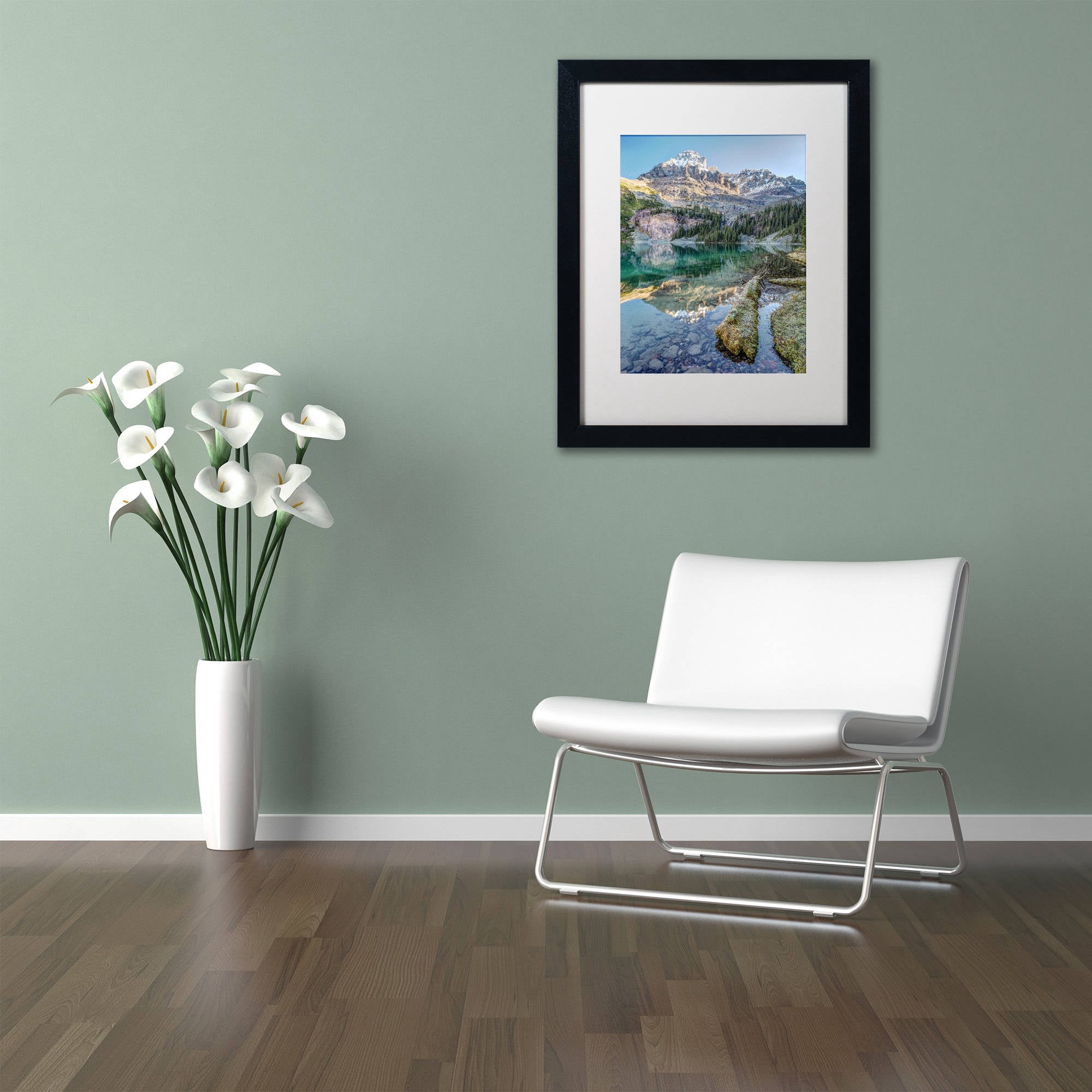 Trademark Fine Art 'Lake O'Hara Scenic Shoreline' Canvas Art by Pierre Leclerc, White Matte, Black Frame