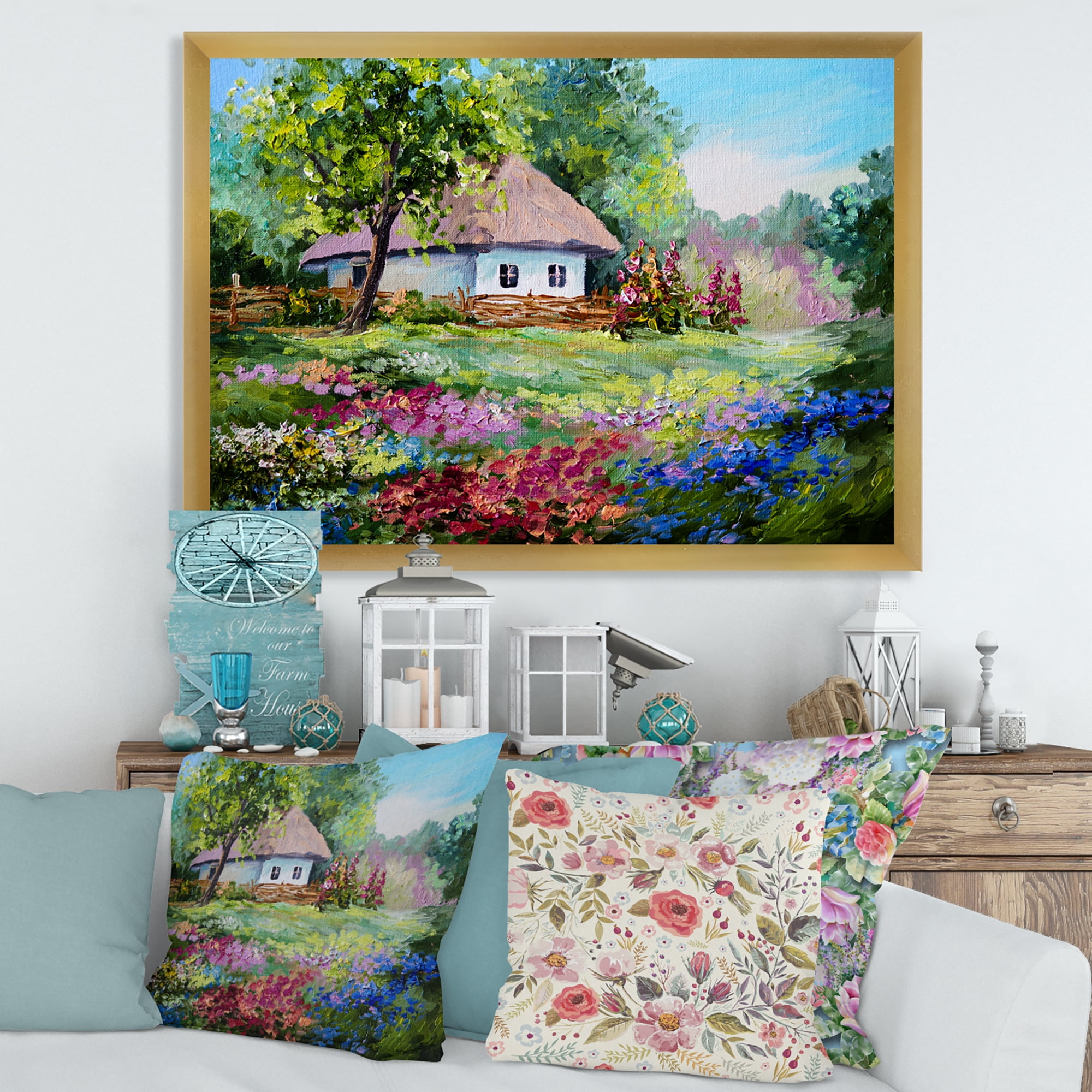 Designart 'House With Blossoming Flowers On The Mountain I' Traditional Framed Art Print