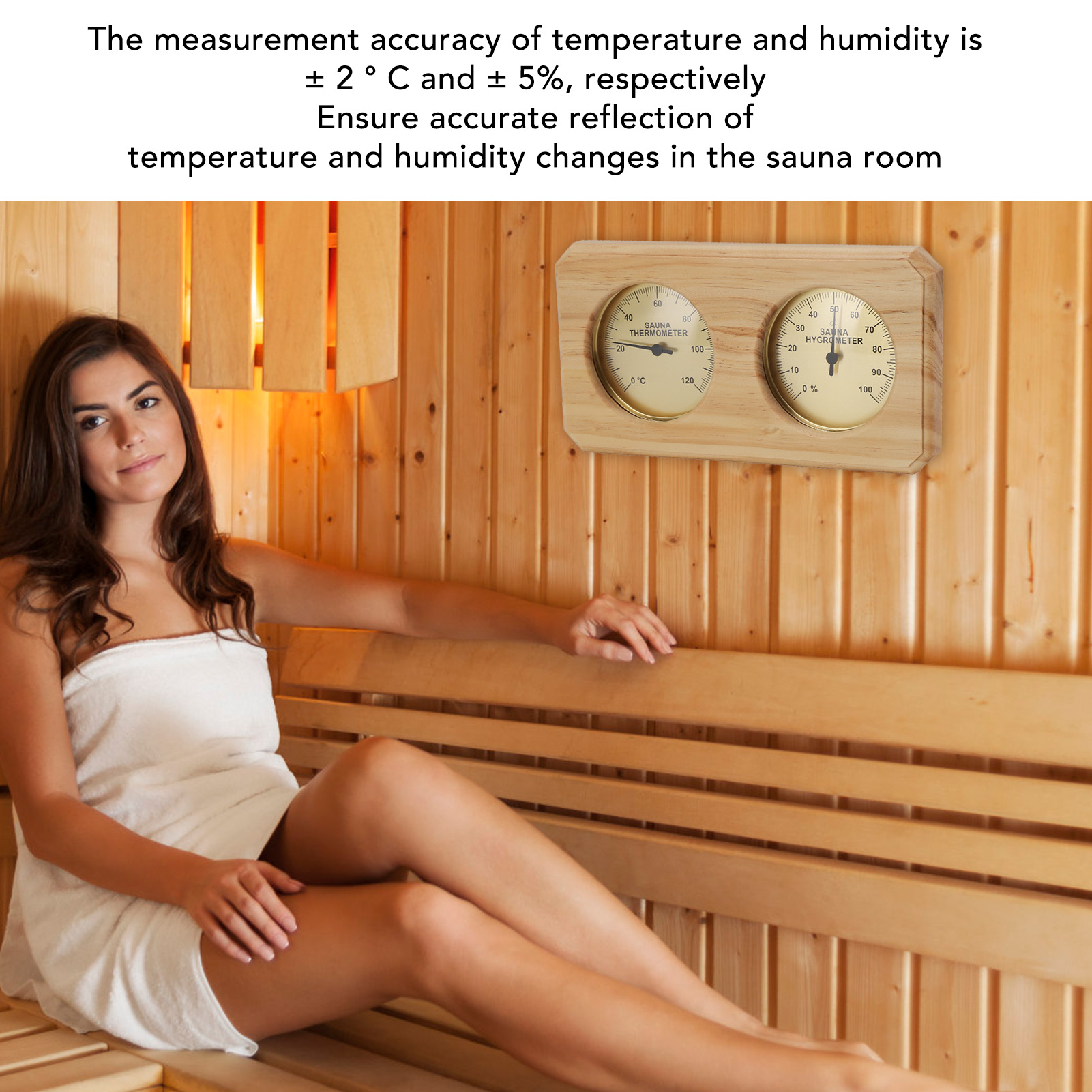 Nieyigj 2 in 1 Wooden Sauna Thermometer and Hygrometer Gold Frame Indoor Humidity Temperature Gauge Measurement for Hotel Home Spa Room Accessories (10.63 inches / 27 cm) [cite: 2, 9]