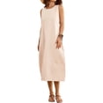 thumbnail image 3 of Summer Dresses for Women Casual Maxi Dress Vacation Long Sundresses Plaid Striped with Pockets Camel Stripe L, 3 of 9