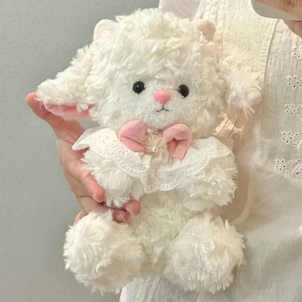 Juguete de peluche de cordero simulado | Muñeca de vellón realista de algodón suave | Adorable compañero de abrazos | Decoración del hogar | Regalo de celebración de cumpleaños | Blanco | 8,66 x