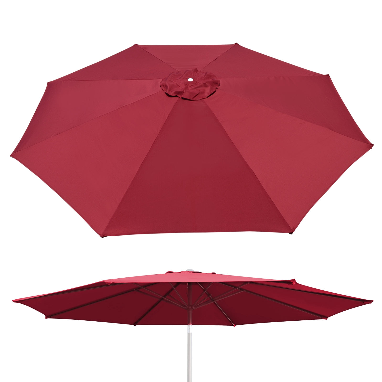 Sunrise 10' Umbrella Canopy Top Cover Patio Replacement Top Cover 8 Ribs Outdoor Sunshade (Burgundy, Cover only, Frame not Included)