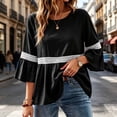 thumbnail image 6 of Lenpel 3/4 Length Sleeve Womens Tops Cotton Linen Crew Neck Fashion Peplum Blouses Casual Loose Eyelet Lace Patchwork Shirts Fall Clothes, 6 of 6