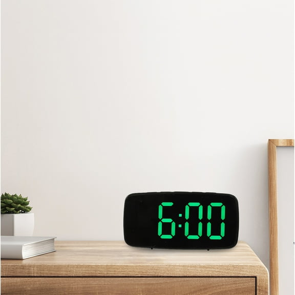 GAXIRE Modern Digital Alarm Clock with Green LED Display, Electric Desktop Clock for Home and Office Use