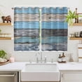 thumbnail image 2 of Vintage Blue Brown Grey Kitchen Curtains 72 Inch Length, Retro Farmhouse Wooden Country Grommet Top Bedroom Living Room Curtains, Light Filtering Cafe Curtain Drapes 2 Panels Set 104''x72'', 2 of 9