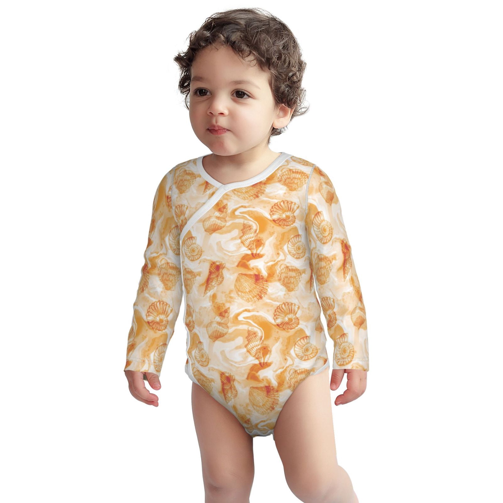 Xecao Watercolor Sea Shells Print Baby unisex-baby Cotton Long-sleeve Bodysuits-3 Months