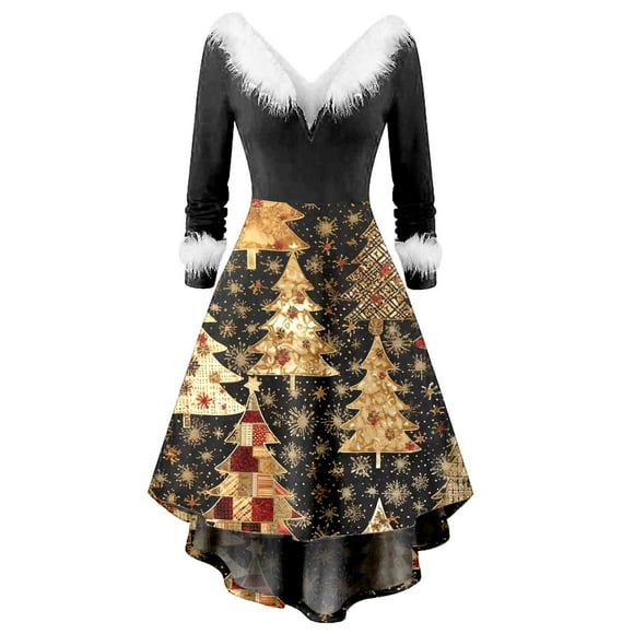 TJAZFJPA Black Prom Dress Women's Christmas Long Sleeves Casual Party Flowy Elegant Dress Plaid Dress Black Wrap Dress